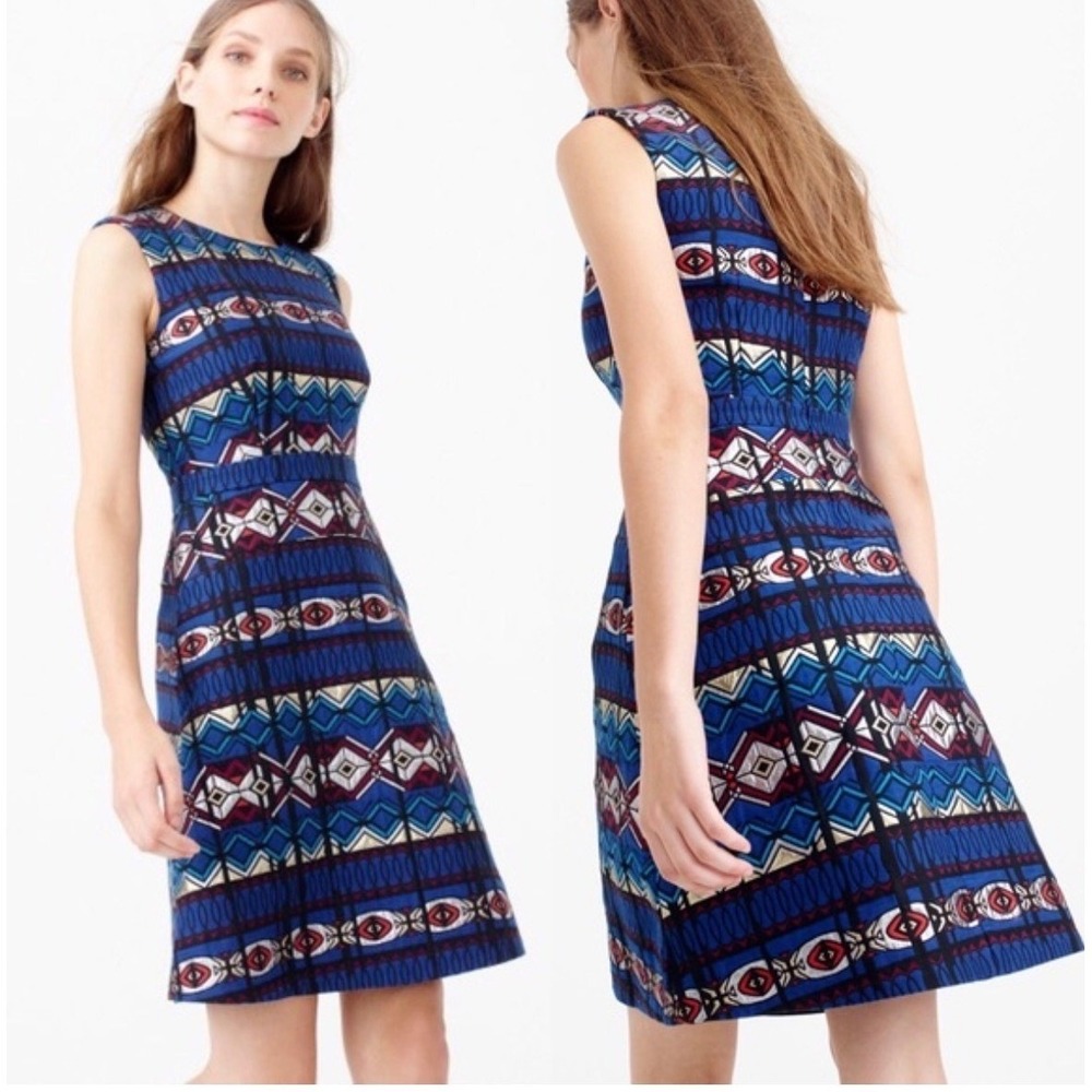 J. Crew Geometric Print Sleeveless Sheath‎ Dress Women 10 Blue Red White